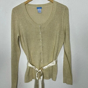 U-Knit NWOT gold shimmer cardigan size small with diamond glass buttons